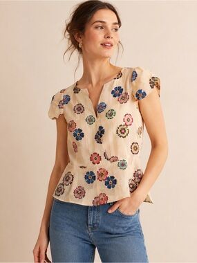 Y2K Anthropologie Leifsdottir Silk Metallic Floral Peplum Top Size 12